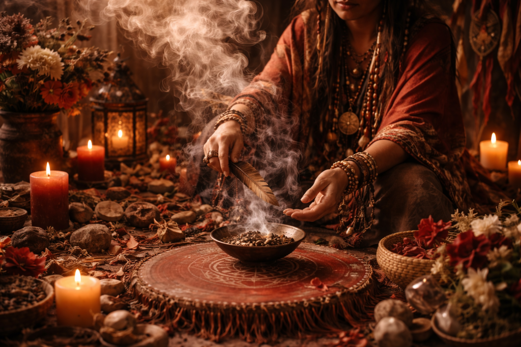 shamanic purification ritual in warm light