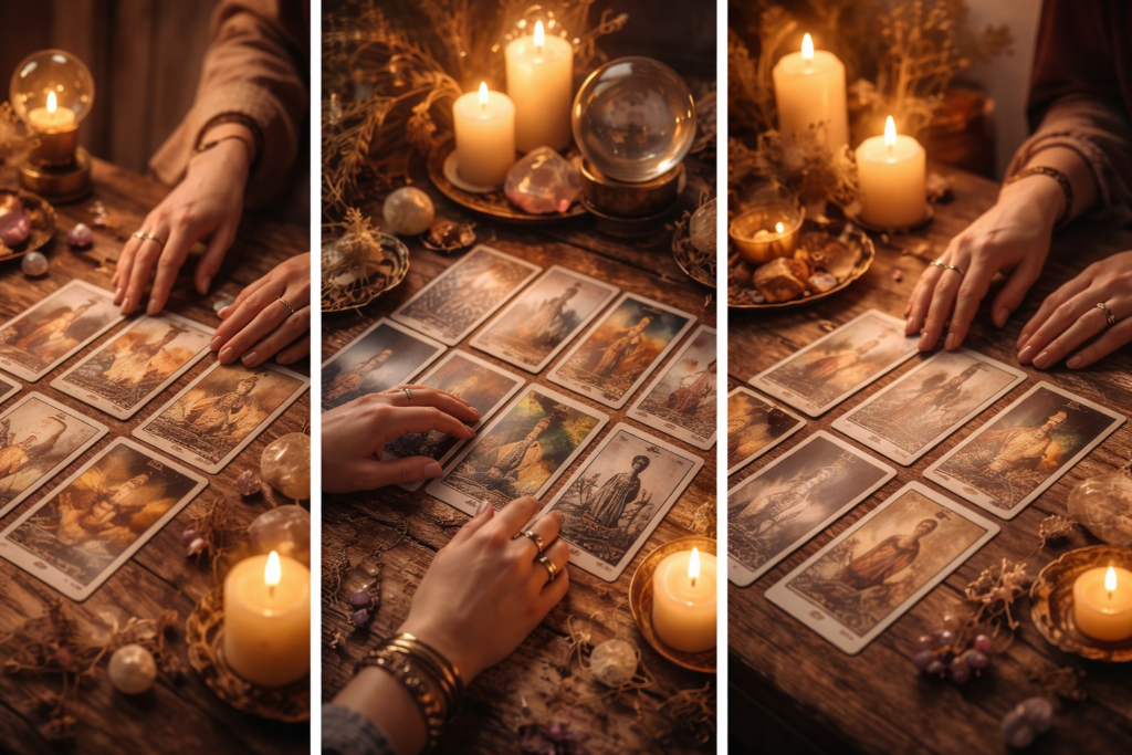 tarot reading under candlelight ambiance